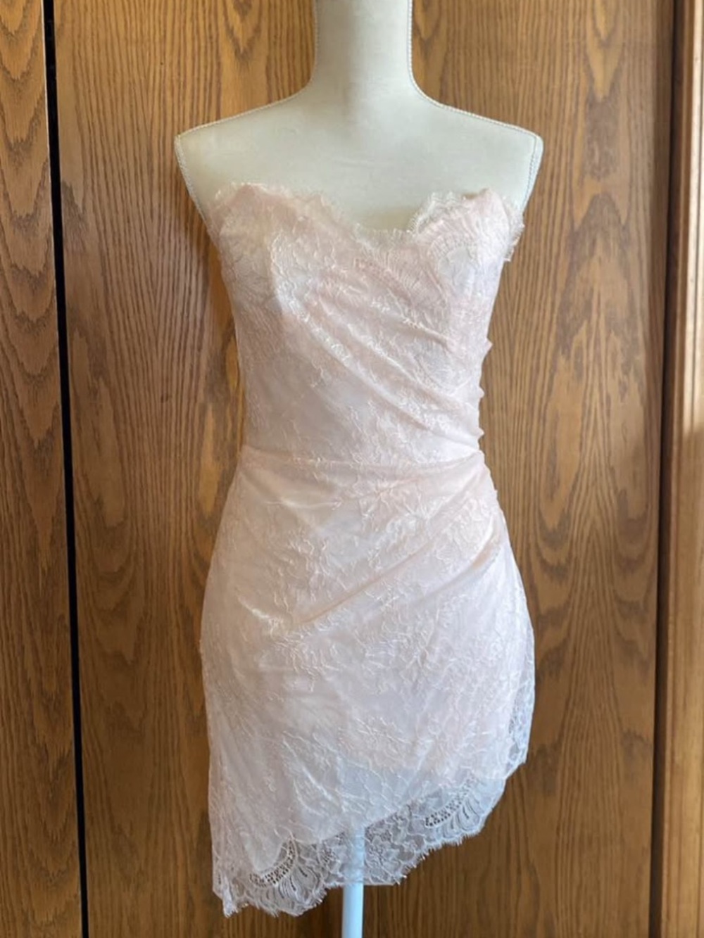 NBD Strapless Lace Mini Dress in Blush